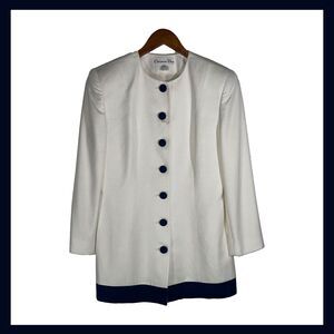 Vintage Christian Dior Cream and Navy Blazer Size 10 Elegant Classic Minimalist